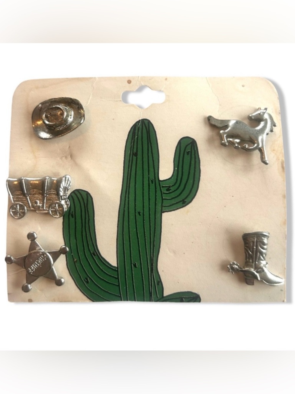 Cowboy Lapel Hat Pin 5 Silver Tone Hat Boot Sheriff Wagon Horse Vintage New